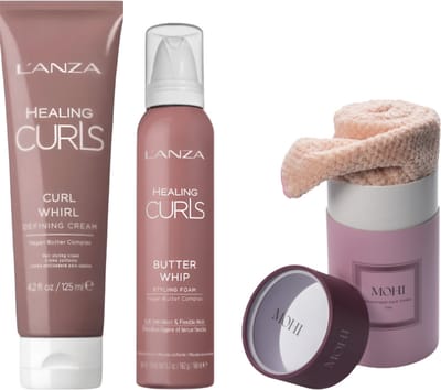 Lanza Healing Curls Curl Whirl Defining Crème 125ml & Lanza - & Lanza Healing Curls Butter Whip 168ml & MoHi Microvezel Haarhanddoek