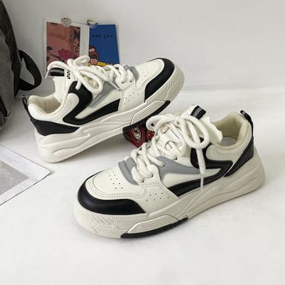 Retro Kleine Witte Schoenen Kinderen Lente en Herfst Nieuw Ins Trendy Dikke Zool Lederen Bovenwerk Veelzijdige Casual Board Schoenen 40 zwart