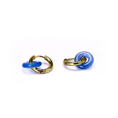 Di Lusso oorringen stainless steel 18k gouden plating met blauw agaat