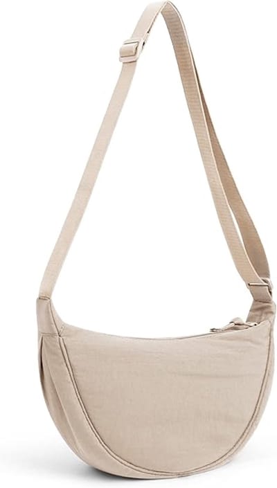 Casual dames crossbodytas - Effen kleur - Halvemaanvorm - Met verstelbare schouderband - Gebroken wit