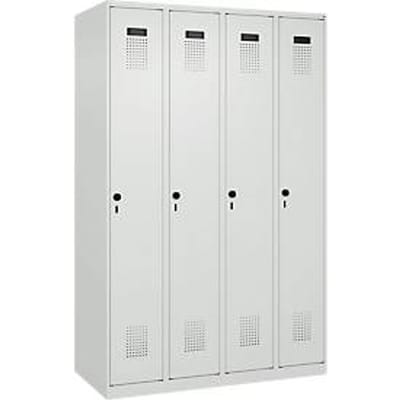 Garderobekast C+P Evolo Plus, 4 vakken, rechts scharnierend, veiligheidsdraaigrendel, B 1200 x D 500 x H 1850 mm, lichtgrijs/lichtgrijs