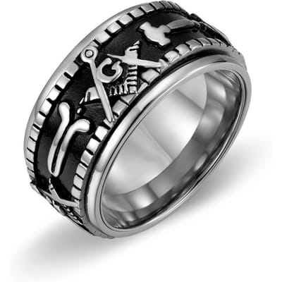Roterende Titanium Staal Vrijmetselaarsring Heren Grote Wijzerplaat Vingerring Armband Accessoire 13#