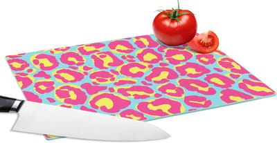 Glazen Snijplank - 28x20 - Panterprint - Roze - Geel - Patroon - Snijplanken Glas
