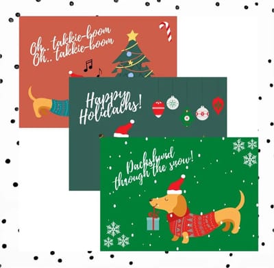 Teckel Kerstkaarten Set van 10 | Teckel Kerst Kaarten | Kaart met Teckel