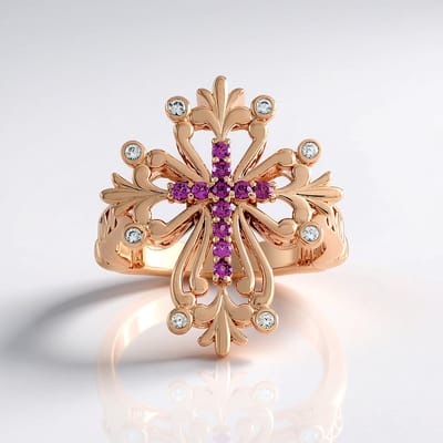 Cavill - Zilveren Ring met 11 Indiase Rhodolieten 0,18 ct en 8 Cambodjaanse Zirkonen 0,09 ct - Roségoud Verguld Sterling Zilver - Elegante Sieraden