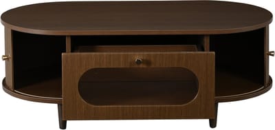 Notenkleur Mdf Salontafel 100x50x36cm Woonkamer Acryl Schuifdeuren Lades Opberg
