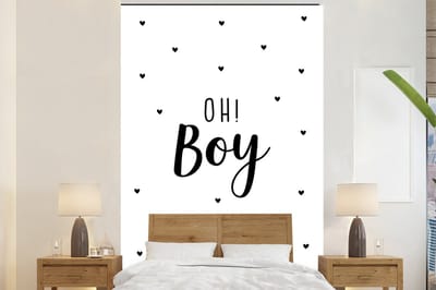 Behang kinderen - Wanddecoratie kinderkamer - Quotes - Oh! Boy - Spreuken - Hartjes - Kinderen - 200x300 cm - Wanddecoratie Jongenskamer