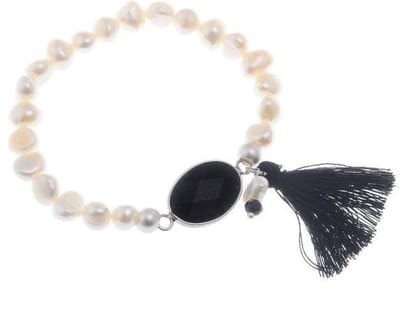 Behave - Rekarmband dames - Parel zwart kwastje - Chic contrast - 17cm