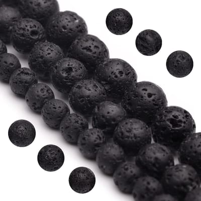 Youngbling Natural Gemstone Beads for Jewelry Making, 8mm Black Lava Polished Round Smooth Stone Beads, Real Stone Beads for Bracelet Necklace 15 inch(Black Lava, 8mm)