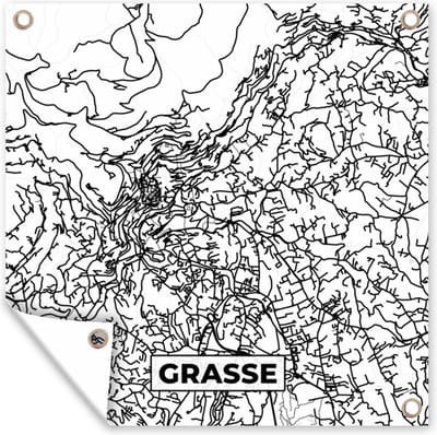 Tuin poster Grasse - Plattegrond - Kaart - Frankrijk - Stadskaart - Zwart wit - 200x200 cm - Tuindoek