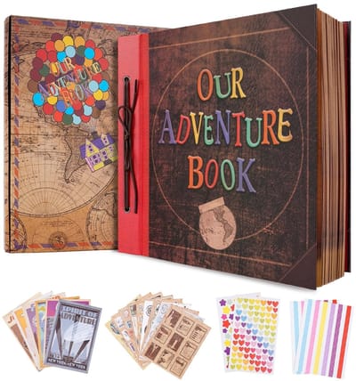 Dailygoods- Fotoalbum 30x30 cm - Scrapbook - Vintage Stijl - Reisdagboek - Cadeau voor Moederdag - Inclusief Stickers - Hoogwaardige Kwaliteit