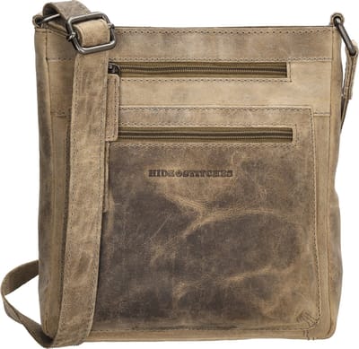 Hide & Stitches Idaho Crossbody Schoudertas - 100% Leder - Ritsvakken - Leren Dames Tas - Donkerzand