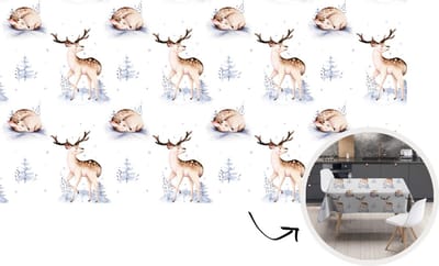 Tafelkleed - Tafellaken - 300x150 cm - Winter - Hert - Patroon - Wit - Binnen en Buiten