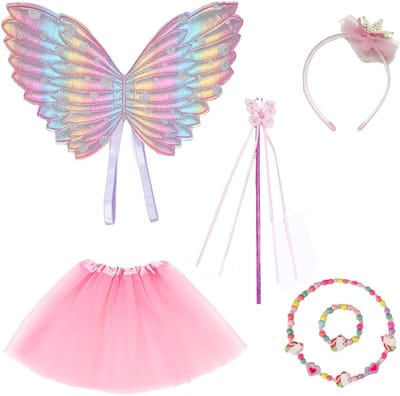 Betoverend Feeënkostuum voor Meisjes met Vlindervleugels, Tutu, Toverstaf en Sieraden - Perfect voor Feestjes en Verkleedpartijen