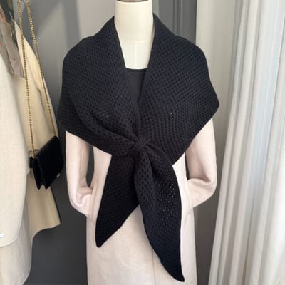 Dames Gebreide Sjaal – Kruissjaal & Omslagdoek – Cape-sjaal in Veststijl voor Herfst & Winter（Zwart）