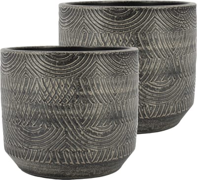 Floran Bloempot/plantenpot Loule - 2x - relief - grijs - voor kamerplant - 16 x 14 cm