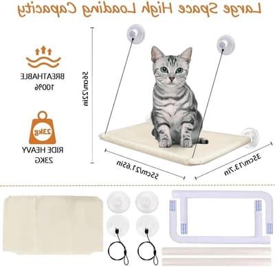 Hanging Cat Hammock voor Raam tot 25 kg, 55 x 35 cm, Wasbare en Stevige Kattenbed met Zuignappen in Khaki