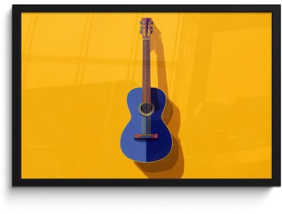 Poster in lijst - Fotolijst 60x40 cm - Posters - Gitaar - Akoestisch - Minimalistisch - Geel - Posterlijst zwart - Decoratie - Wanddecoratie woonkamer - Muurdecoratie slaapkamer - Kerstversiering - Kerstdecoratie voor binnen - Kerstmis