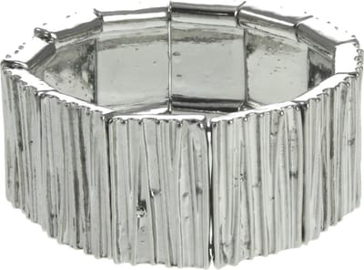 Zilverkleurige rekarmband dames breed – verticale structuur – cadeau vrouw nikkelvrij – statement armband – elastisch – cadeau voor vriendin