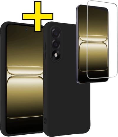 Hoesje - Met Screenprotector - Geschikt voor OnePlus Nord 5 - Sterk & Shockproof - Back Cover - Siliconen Case - Telefoon Hoes - Telefoonhoesjes - Zwart