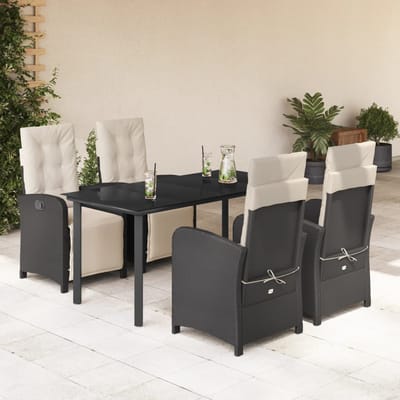 vidaXL - 5-delige - Tuinset - met - kussens - poly - rattan - zwart