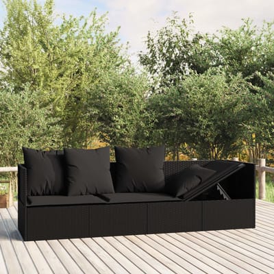 vidaXL - Loungebed - met - kussens - poly - rattan - zwart
