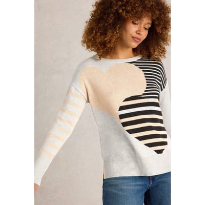 White Stuff Olive Stripe Heart Jumper Natural Multi Größe: 8 | Pullover Outlet | Damen