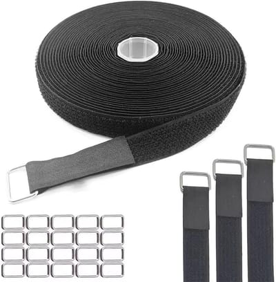 Zelfklevende Kabelbinders, 2cm Breed, 10m Lengte, Zwart, Herbruikbaar met 50 Metalen Gespen voor Organisatie en Beheer van Kabels