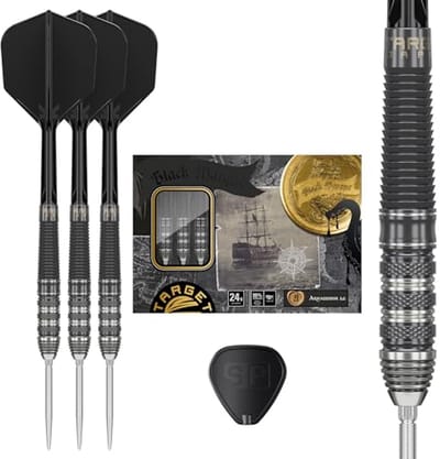 Target Japan Black Marque Armageddon G2 90% Tungsten K-Flex Swiss Point Steel Tip Darts Set, 24G | KFlex Dart Flight, Zwitserse Nano Point, Black & Silver Steel Dart Tip met K Flex geïntegreerde Shaft
