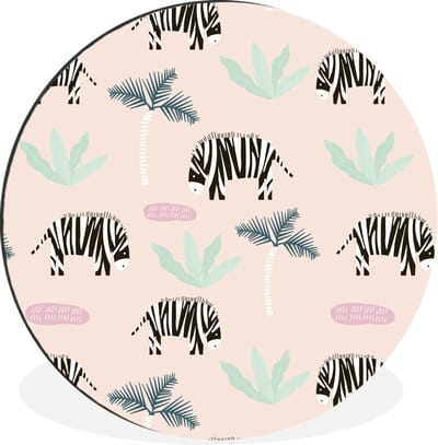 WallCircle - Wandcirkel - Muurcirkel - Zebra - Palm - Pastel - Patronen - Aluminium - Dibond - 140x140 cm - Binnen en Buiten