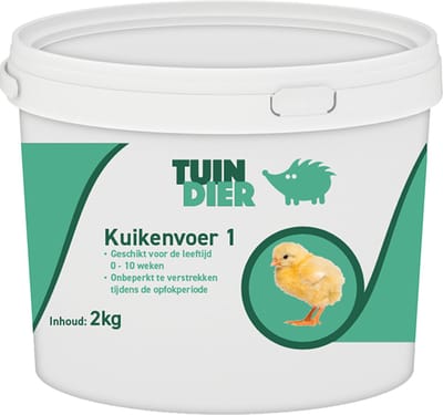Kuikenvoer 1 | TUIN-DIER® | Voor kuikens van 0 tot 10 weken | In handige bewaaremmer | 2 kilogram
