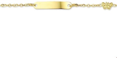 The Jewelry Collection Graveerarmband - Vlinder Anker Plaat 4,0 mm - Geelgoud (14 Krt.)
