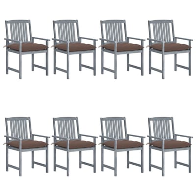 vidaXL - Tuinstoelen - 8 - st - met - kussens - massief - acaciahout - grijs