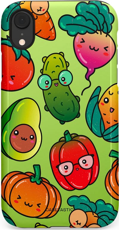 Casetastic Hoesje Geschikt voor Apple iPhone Xr - Stijlvolle Beschermende Duo-layer Case - Cartoon Groente Mix
