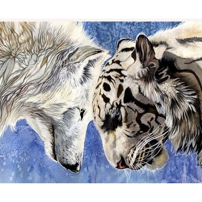 Diamond Painting Tijger en Wolf Diamond Borduurdier Cross Stitch Patronen Diamond Mozaïek Art 20X30CM gray