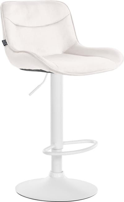 CLP Vonore Barkruk - Met rugleuning - Met voetensteun - Verstelbaar - Metalen frame - Velvet - Fluweel - wit/creme