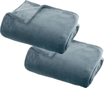 Atmosphera Plaid deken - 2x - ijsblauw - polyester - 130 x 180 cm - Bankdeken - Fleece plaid