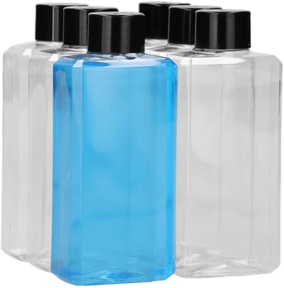 6 x 250 ml moderne rechthoekige fles PET transparant + Schroefdop zwart - PET Kunststof BPA-vrij - Plastic Flessen Navulbaar - Met Dop - Lege Flessen - 6 stuks