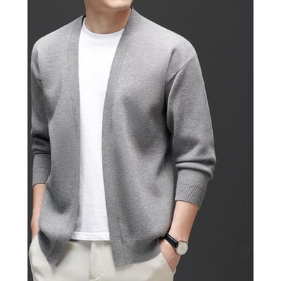 Jonge en Middelbare Mannen Lente en Herfst Nieuwe Lange Mouw Effen Kleur Schouder Losse Cardigan XL white