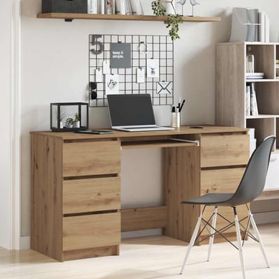 vidaXL - Bureau - 140x50x77 - cm - bewerkt - hout - artisanaal - eikenkleur