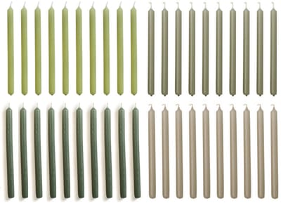 Cactula Gekleurde Kerstboomkaarsjes – Set van 40 | Dunne Potloodkaarsen 10x17 cm | Linnen, Eucalyptus, Leaf Green, Forest Green | Hoge Kwaliteit | Voor Smalle Kandelaren | Flora green