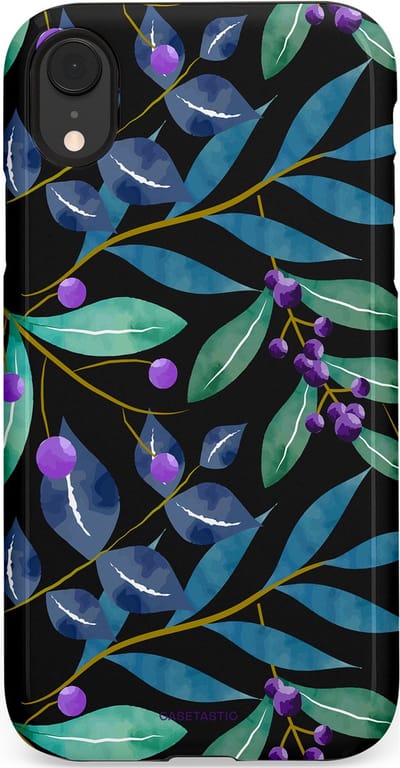 Casetastic hoesje geschikt voor Apple iPhone XR - Dubbellaagse bescherming - Besjes fantasie - Fashion Case - Zwart Petrol Saliegroen