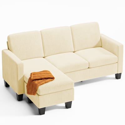 Xbro Hoekbank – Hoekzetel met Slaapfunctie – L-vormige Slaapbank – Fluweel – 4-Zits – Beige