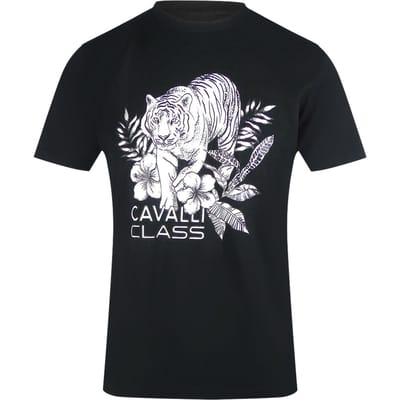 Cavalli Class Tiger Floral Logo Zwart T-shirt