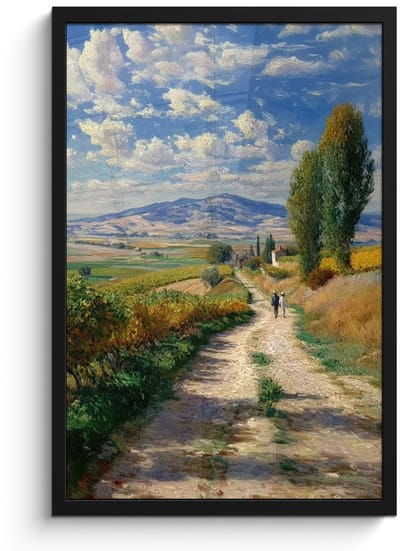 Poster in lijst - Fotolijst 40x60 cm - Posters - Mensen - Wandelen - Zandpad - Velden - Posterlijst zwart - Decoratie - Wanddecoratie woonkamer - Muurdecoratie slaapkamer