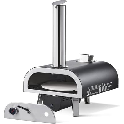 Buitenpizzaoven, 12 inch Houtgestookte Pizzaovens, Pellets Pizza-Kachel met Thermometer & Elektrische Rotatie, Draagbare Pizza-Maker voor Buiten Achtertuin