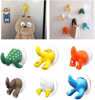 Lieve Dieren Zuignap Haken voor Kinderen - Wandhaak voor Handdoeken, Jassen en Sleutels, Set van 6 Stuks