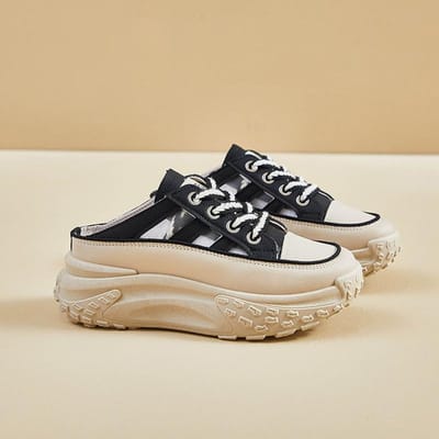 Nieuwe Half-tray Witte Schoenen Dames Verhoogde Dikke Zool Veelzijdige Coole Slippers Lichtgewicht Holle Ins Trendy Schoenen Casual Schoenen 40 zwart