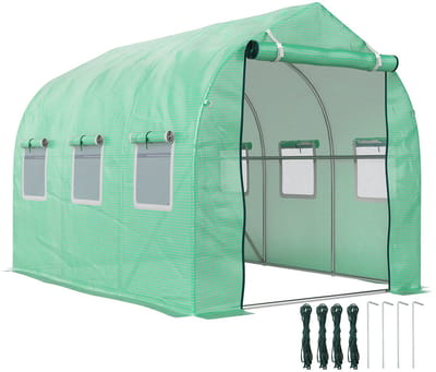 Allero Tuinkas - Tunnelkas - Tunnelbogen Moestuin - 5,75 m² - Groen - 6 Oprolbare Ramen - Waterdicht - Anti-UV - Hoge Dichtheid