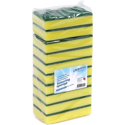 Schuurspons Cleaninq 140x90x28mm geel/groen 10 stuks
